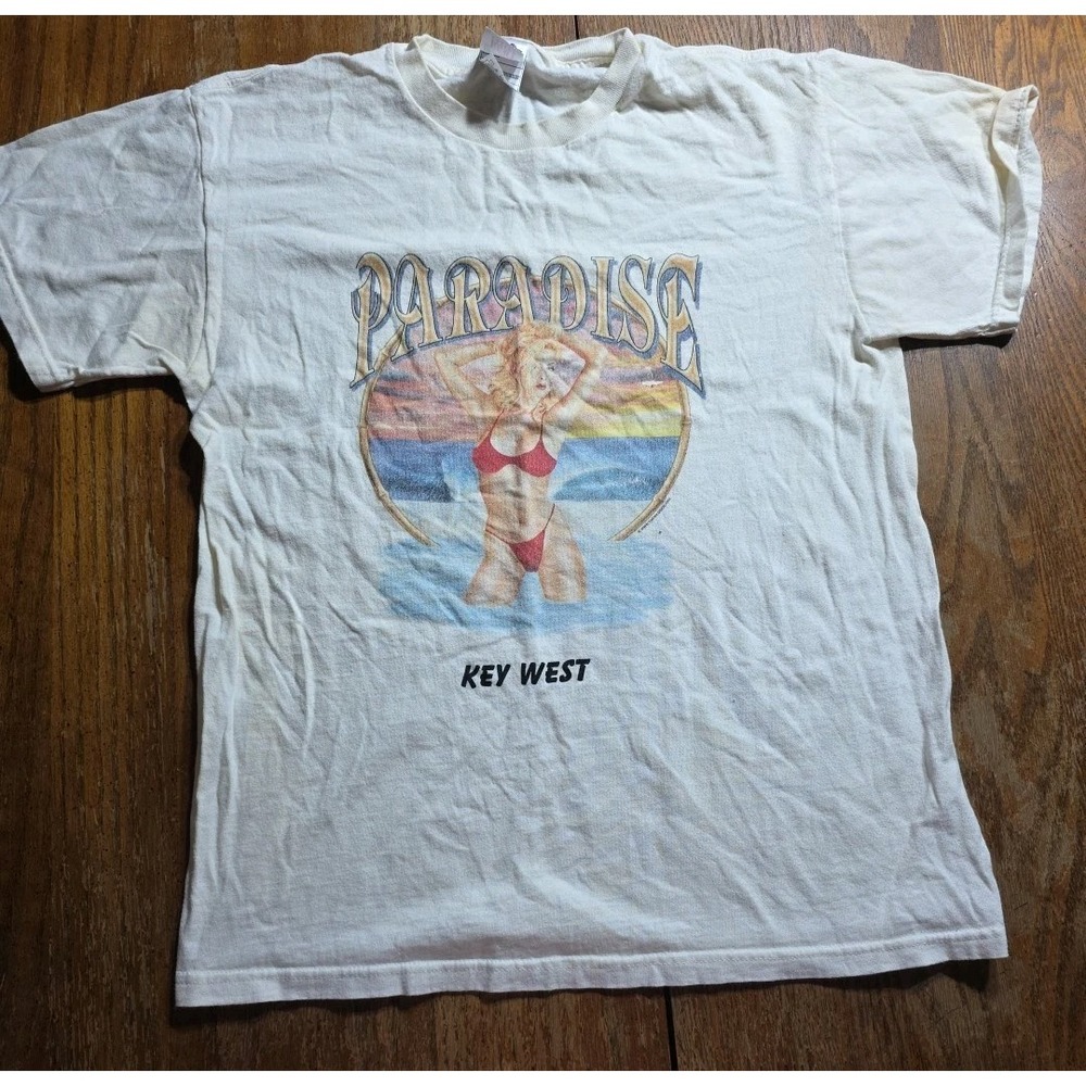 Vintage Key West Florida Shirt Mens M Paradise Pin Up Bikini White Tee Shirt Y2K